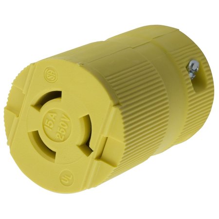 HUBBELL WIRING DEVICE-KELLEMS Locking Devices, Twist-Lock®, Valise, Female Connector Body, 15A 250V, 2-Pole 3-Wire Grounding, L6-15R, Screw Terminal, Yellow HBL4579VY